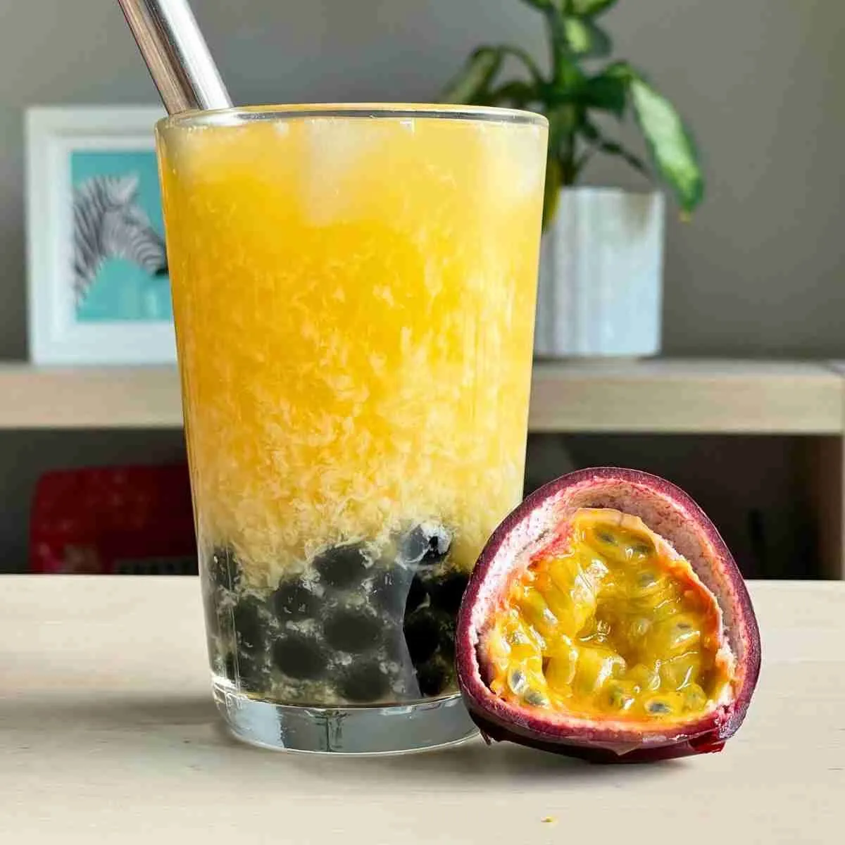 Passion fruit iced tea in a tall glass